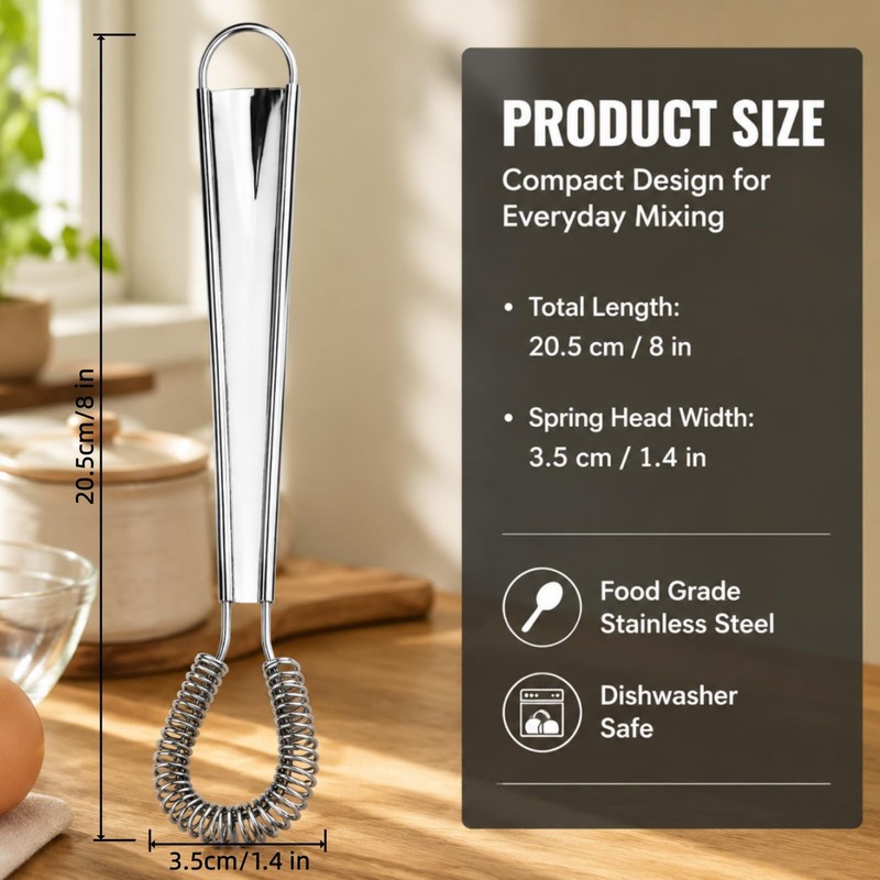 Stainless Steel Mini Spring Hand Whisk for Milk Froth, Eggs,