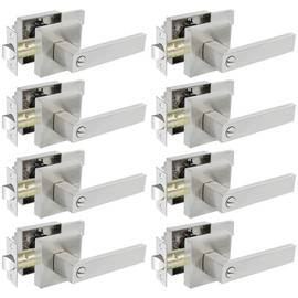 KAMOTA Privacy Door Levers, 8 Pack Satin Nickel Door Handles Bed and Bath Door Locks Interior Keyless Locksets, Left and Right Hand Reversible