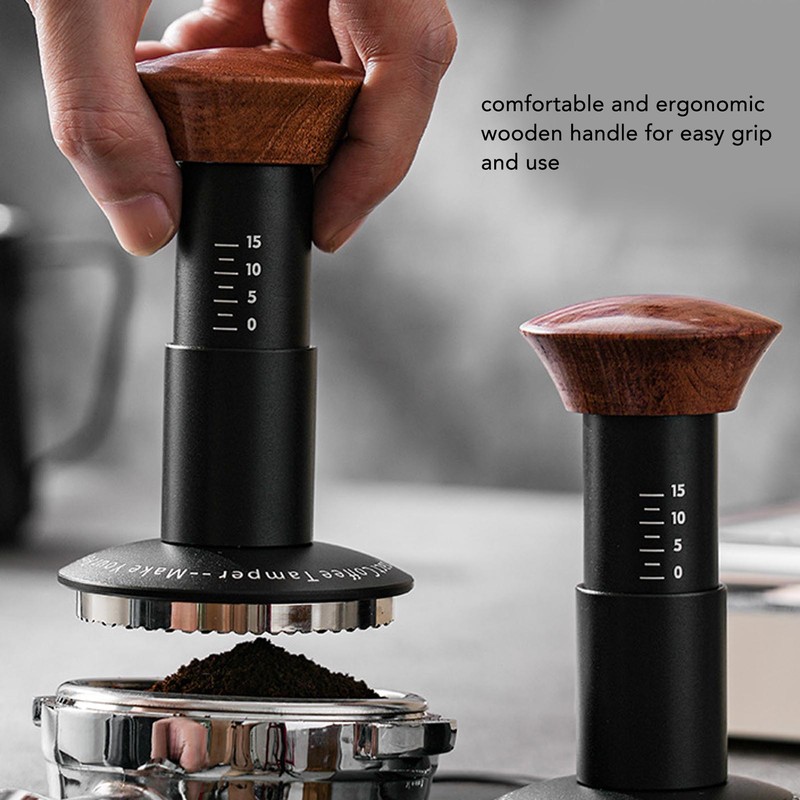 Coffee Tamper Spring Loaded Tamper Calibrated Coffee Tamper Wood Handle