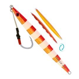 OCEAN CAT Señuelos de pesca de paso lento con anzuelo plano para pesca en agua salada 60G/100G/150G/200G/250G (150G, estilo 4: color rojo y dorado)