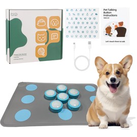 KIMPOK Dog Buttons for Communication – 6 Pack Rechargeable Dog Talking Buttons Starter Kit with Non-Slip Mat, High-Sensitivity & 24s Voice Recording 49 Stickers Pet Training Buttons for Dogs & Cats