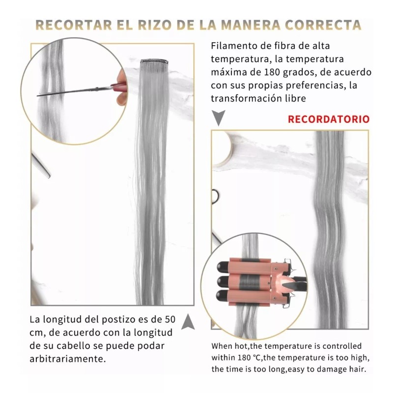 jianming Extensiones Cabello Sinteticas 10 Piezas Colores Fantasía