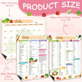 Kklolai 3 Pcs Baby First Food Tracker Magnet Baby Weaning Chart Food Log Checklist Baby Daily Meal Planner Journal Recipes with 2 Dry-Erase Markers for Fridge List (11x14Inch)