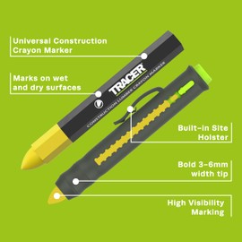 Tracer Lumber Crayon Marker Holder with Yellow Lumber Crayon - Construction Crayon Marker with extending mechanism and Inbuilt Shirt/Trouser Clip