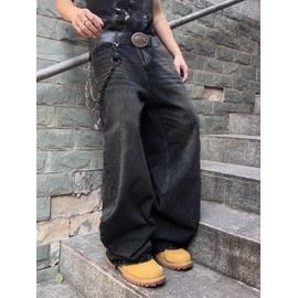 DFGIGT Mens Streetwear Hip Hop Baggy Jeans Wide Leg Skater Denim Pants Loose Long Trousers Jinco Jeans Oversized Relaxed Y2k 2000s Extreme Motion Skateboard,B14 Black,Large