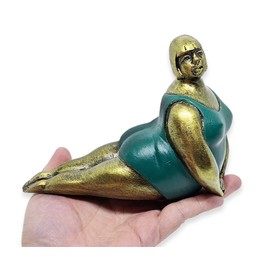 BestySuperStore Yoga Fat Lady 6¼" Green Gold Bhujangasana Or Cobra Pose Woman Figurine 3D Handcrafted Resin Figure Exercise Workout Postures Decorative Figurines For Decoration Collectibles Decor Gift