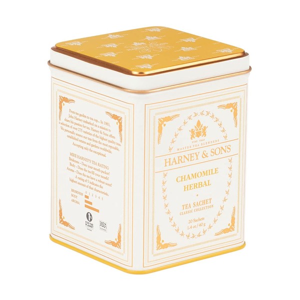 Harney & Sons Chamomile Herbal Tea, Classic Tin, 20 Sachets, white