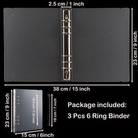 Briartw 3 Pcs A5 6 Ring Binder for Home Office School Supply,1'' Round-Ring Storage Book Binder,Storage Folder,Holds Up to 8x5.7 for Paper,Documents and Page Protectors Pockets