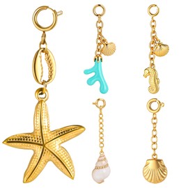 Liliaafar 5 Pcs Gold Bikini Jewelry Charms, Women's Bikini Charms Gold Stainless Steel Waterproof and Tarnish Proof Clip on Beach Jewelry for Summer Outfit Accessories Keychain Summer Beach Party