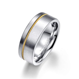 Empsoul 8mm Men's Titanium Ring Gold Line Center Wedding Engagement Ring Size 9