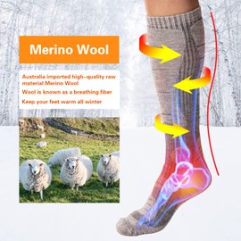 NOVAYARD - Calcetines de esquí de lana merina, térmicos hasta la rodilla, calcetines deportivos de snowboard para hombres y mujeres, 2 pares, Gris, Large