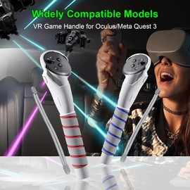 3 in 2 Upgraded VR Dual Long Stick Handle Extension Game Grips Handle Attachment for Meta/Oculus Quest 2 Controller Grips (Q13-Quest 2/3)