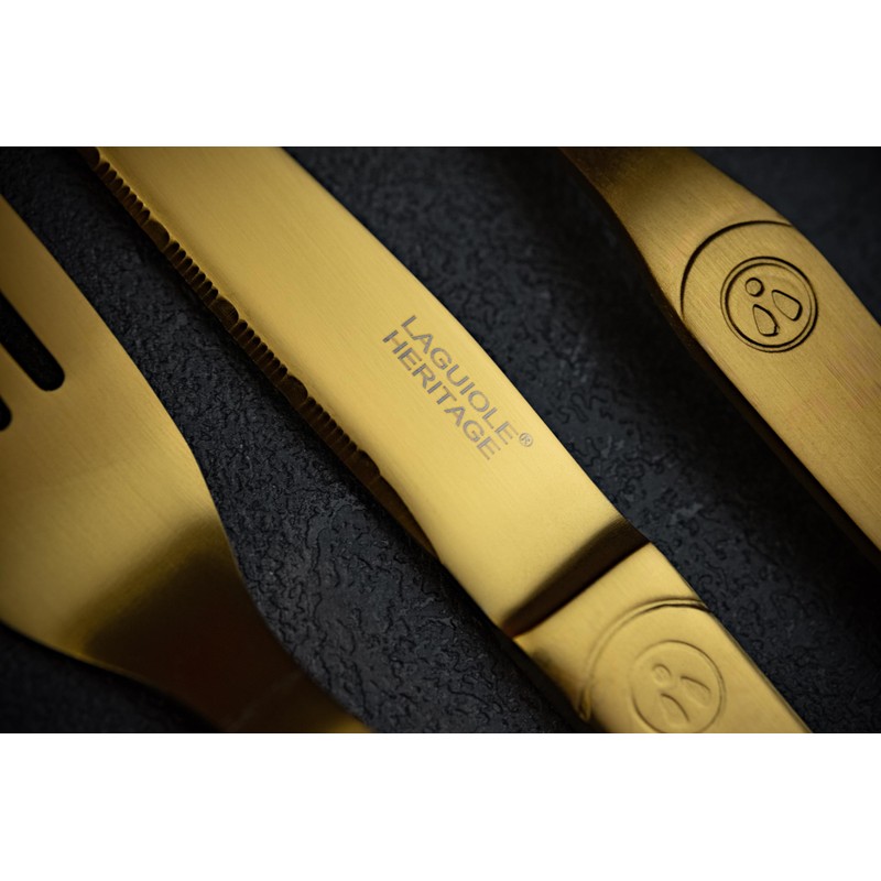 Laguiole Heritage Gold Dinerware Set; Premium Stainless Steel Knives, Forks,