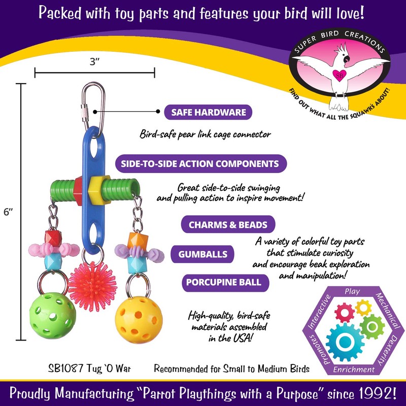 Super Bird Creations SB1087 Tug O'War Bird Toy, Small/Medium Bird