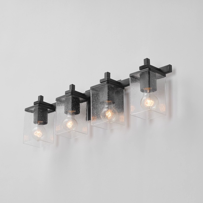 Globe Electric 52089 Dakota 4-Light Vanity Light, Matte Black, Seeded