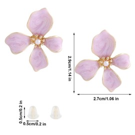 Flower Stud Earrings, Small Irregular Petal Earring Mini Alloy Oil Dripping Trendy Jewelry Accessories Gifts for Women (Purple)
