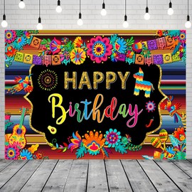 CRTPOD Mexican Fiesta Themed Birthday Backdrop Colorful Paper Floral Birthday Photography Background for Mexico Cinco De Mayo Birthday Party Decor Banner Supplies Photo Photobooth Props 7x5ft