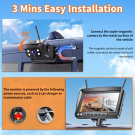 Wireless RV Backup Camera Install-Free for Trailer: 7 Inch Recording Monitor Solar RV Rear View Camera Long Battery Life Scratch-Proof - Strong Magnetic RV Camera HD 1080P for RVs Trucks Campers