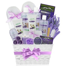 Lavender Spa Gift Basket for Birthday Gifts for Women, Beauty Basket Home Spa Basket 20 pc Set Includes Body Lotion, Bath Bombs & More! Spa Gifts for Her
