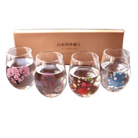 Marumo Takagi Japanese Four Seasons Color Changing Glass Cup Set, Magical Blooming Multi-purpose Glasses – Cherry Blossom, Fireworks, Autumn Leaves, Snowflakes .