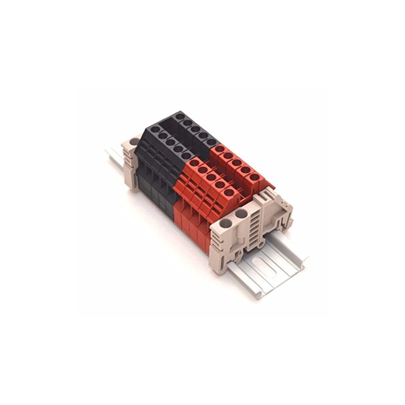 Dinkle Assembly DK4N Red/Black 10 Gang DIN Rail Terminal Blocks,
