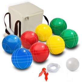 HOOTO Bocce Ball Set, 100mm Bocce Ball Game Set Include 8 Resin Multicolor Bocce Balls,1 Pallino, Measuring Rope and Carrying Bag for Family Backyard Lawn Yard Beach Bocci Games