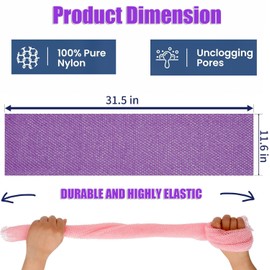 3Pcs African Net Long Bath Net Sponge, Exfoliating Body Bathing Exfoliating Shower Body Back Scrubber Shower Skin Smoother Spa Massage,Stretch Length to 66 INCH for Women Men (Black Pink Purple)