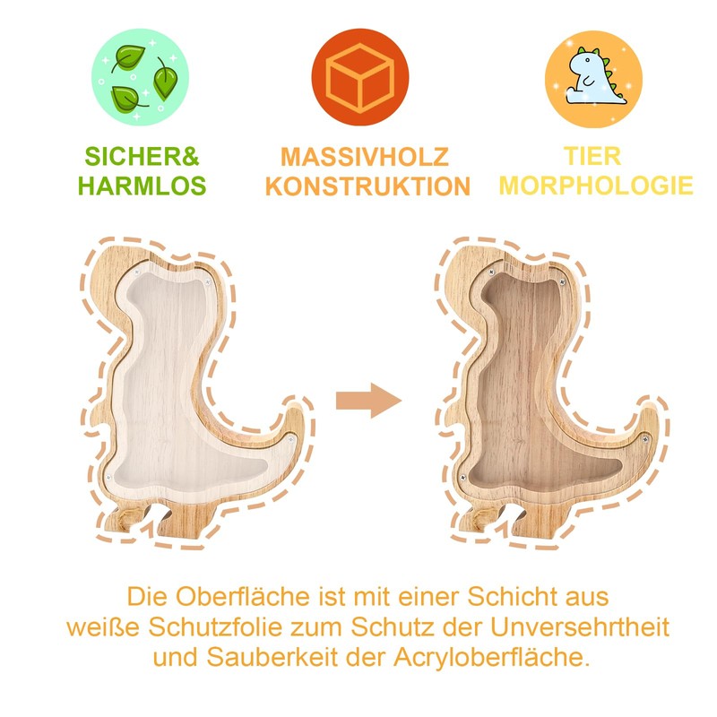 TOTHDATE Wooden Money Box Children Dinosaur Money Box, Animals Money