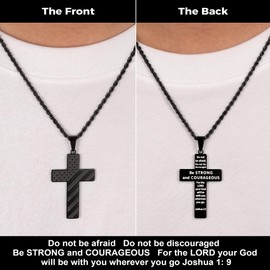 M MOOHAM Cross Necklace for Men - Silver Black Stainless Steel Pendant Cross Chain American Flag Necklaces for Men Religious Jewelry Christian Confirmation Gifts 18inch