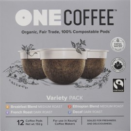 OneCoffee Organic Variety Pack 12 Count Single Serve Coffee 100% Compostable K Cup for Keurig Machines - Sampler