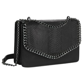 CRAZYCHIC - Damen Schlange Ketten Umhängetasche Snake PU Leder Schultertasche - Gesteppte Kettentasche Handtasche - Chains Messenger Crossbody Bag - Clutch Abendtasche Mode Trendy Fashion - Schwarz