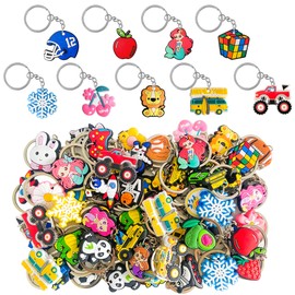 Jongdari 20pcs Cute Keychains for Kids, Random Different Cartoon Assorted Mini Funny Backpack Key Chain Charms Bulk, Classroom Prizes Gifts for Students