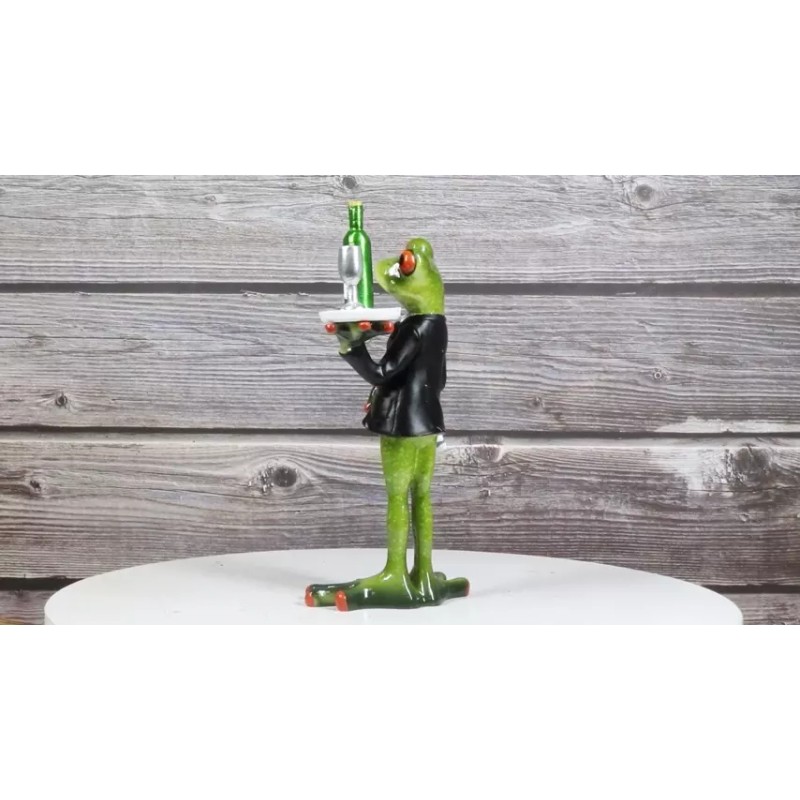 Green Toad Frog Silver Service Butler With Wine Glass And