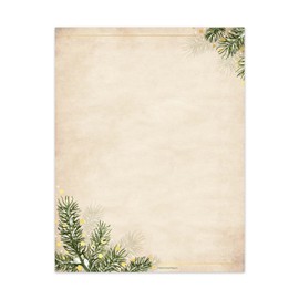 Holiday Pine Letterhead / 25 Decorative Printer Sheets with Shiny Gold Foil Accents / 8.5" x 11" Festive Christmas Tree Paper/Decorative Winter Evergreen Stationery Letterhead