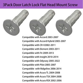 3Pack 90103-S7S-003 Door Latch Lock Flat Head Mount Screw M6x18.5mm Actuator Motor Mount Bolt Outer Handle Compatible with Honda Accord Acura CR-V CRV Element Fit Insight Odyssey Pilot Ridgeline