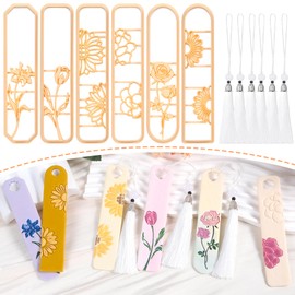 Puocaon Bookmarks Polymer Clay Cutters - 6 Pcs Clay Cutters for Polymer Clay Jewelry, Flower Plant Book Marker Clay Jewelry Cutters, Floral Polymer Clay Bookmarks with Tassels