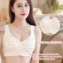 Daisy Bra for Seniors, Front Closure Bras for Older Women,2024 New Comfortable Convenient Front Close Button Cotton Bras (White, S)