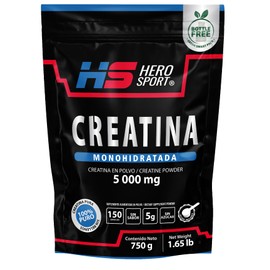 HEROSPORTS | Creatina Monohidratada de Alta Pureza 750g en Polvo. 5g de Creatina por Porción, 100% Pura, 100% Natural, 0 Azúcar, Sin Sabor, Sin Olor, Bottle Free, Incluye Cuchara Medidora.