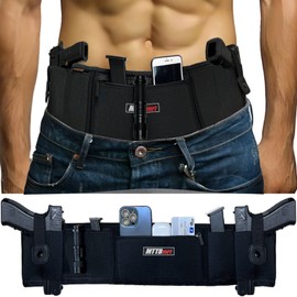 Concealed Carry Holster for 2 Guns - Belly Band Holster for Men, Women, Tactical Elastic Waistband Pistols Adjustable Belly Wrap, IWB OWB Magazine Pouch Fits (L)