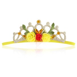 GAFATORY Yellow Rose Rhinestone Elastic Headband with Leaf Soft Headwrap Newborn Hair Band Children Hair Accessories