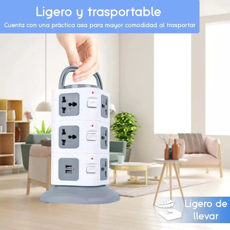 Total Supplier Multicontacto Universal Torre Regleta 11 Puertos 2 Usb