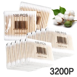 Premium Pure Cotton Wooden Cotton Swabs 3200p/100p x 32 pcs/Hygienic Cotton Pads Natural Cotton / 고급 순면 나무 면봉 3200p100pX32개위생 화장솜 천연솜