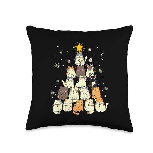 Cat Christmas Cute Kitten Christmas Tree Christmas Cat Throw Pillow