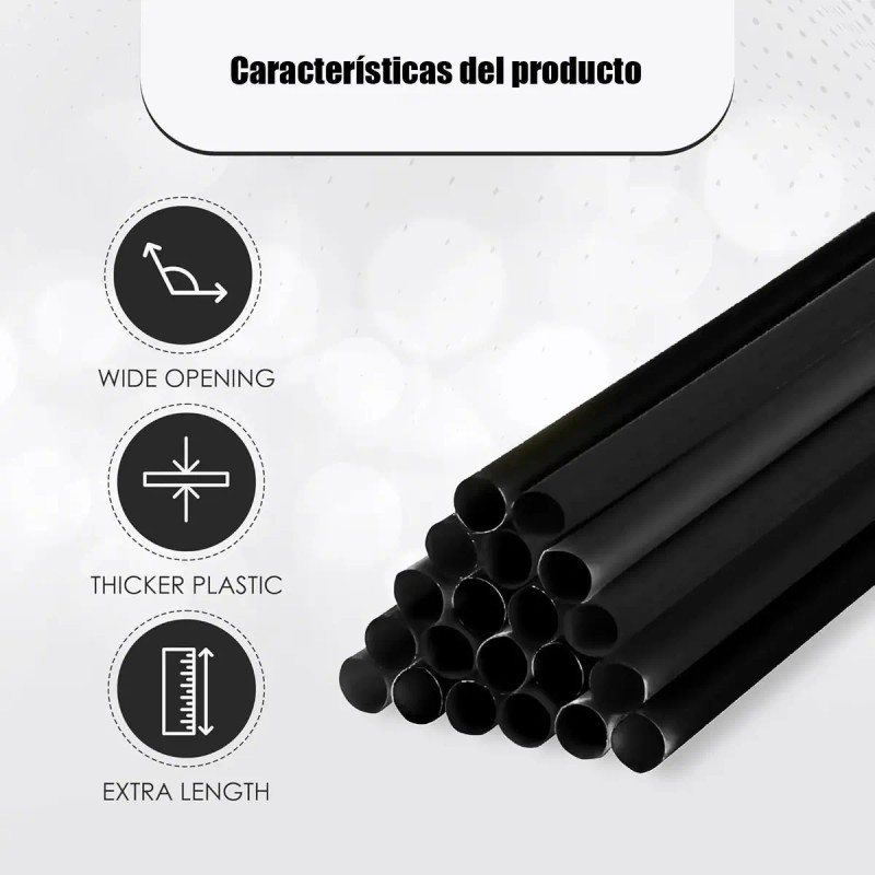 200 Pcs Popote Jumbo Para Tapioca Boba Corte Diagonal Negro