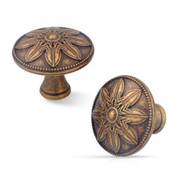 Xlroaafs 10 Pack Antique Brass Cabinet Knobs Vintage,1.4" Decorative Vintage Cabinet Hardware Knobs Handles for Cabinets and Drawers,Vintage Brass Kitchen Cabinet knobs Dresser Knobs Drawer Knobs