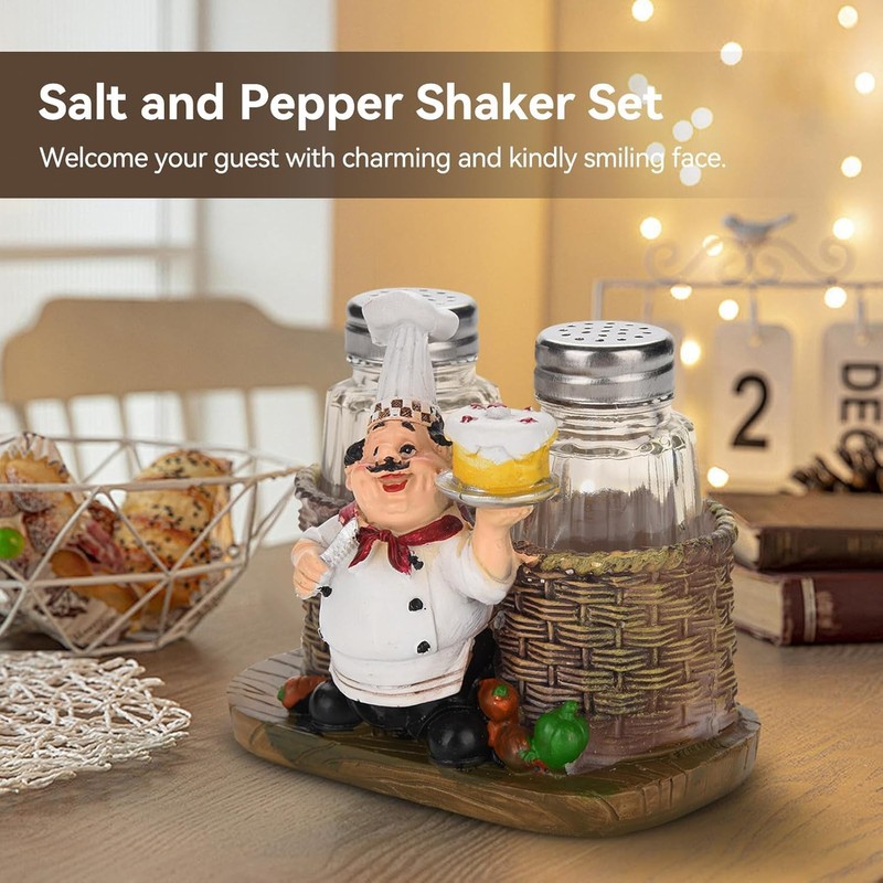 Salt Shaker,Chef Statue Salt Pepper Bottle Holder Ornaments Home Decor