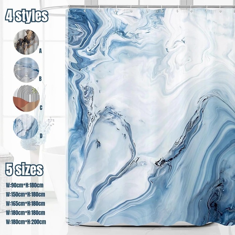 Shower Curtains Bathroom Curtain with Hooks,Blue Marble Design Modern Shower