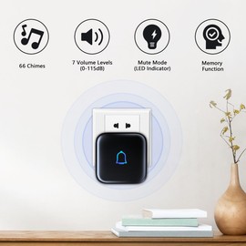 Wireless Doorbell 1000 Feet with 66 Chimes Waterproof 115dB 7 volume levels Mute Mode with LED Flash Doorbell Ringer Wireless for Kids Room Teachers Classroom Home Office & Hearing-Impaired IP66