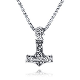 ZIPPICE Thor's Hammer Necklace 925 Sterling Silver Viking Celtic Knot Mjölnir Pendant Nordic Viking Necklace Unisex Jewellery, Sterling Silver