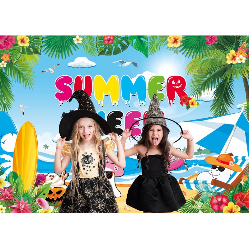 Happy Summerween Backdrop Spooky Skull Summer Beach Background